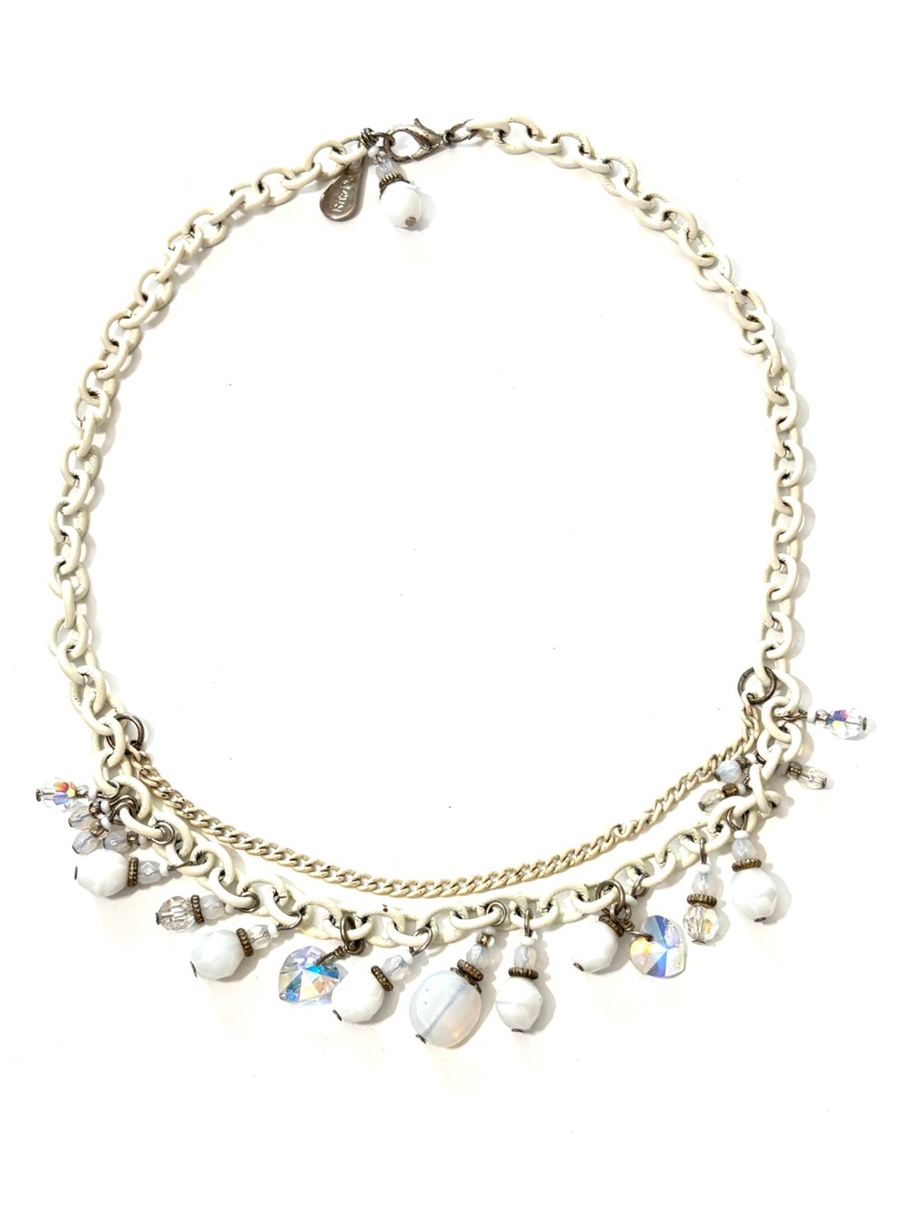 Rita D Signed Cream White Charm Statement Necklace Iridescent Crystal Canada